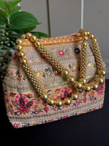 Raw Silk Floral Light Weight Potli Bag | Embroidery Work Potli Bags | Bags for Gifts | Wedding Bags | Pink, Yellow ,Cream, Maroon and Peach