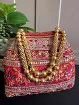 Raw Silk Floral Light Weight Potli Bag | Embroidery Work Potli Bags | Bags for Gifts | Wedding Bags | Pink, Yellow ,Cream, Maroon and Peach