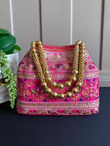 Raw Silk Floral Light Weight Potli Bag | Embroidery Work Potli Bags | Bags for Gifts | Wedding Bags | Pink, Yellow ,Cream, Maroon and Peach