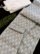 Designer Sliver Grey Kurta for Men in Banarasi Silk Embossed Buttis | Indian Wedding Kurta for Men | Kurta for Festive Occasions