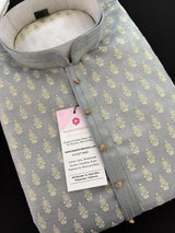 Designer Sliver Grey Kurta for Men in Banarasi Silk Embossed Buttis | Indian Wedding Kurta for Men | Kurta for Festive Occasions