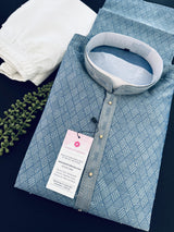 Bluish Grey Color Men Kurta | Grey Blue Kurta for Men | Kurta with tiny Sequins | Wedding and Party Wear Kurta for Men