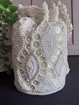 Pearl Potli Bag | Zircon Beaded Studded Clutch | Wedding Purse in Pearl | Handmade, Embellished Long Potli Bags for Wedding and Gifts