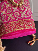 Hot Pink Color Long Potli Bag for Party and Wedding | Handmade Indian Handbag with Sequin and Zari | Embellished Potli Bag for Wedding Gift