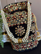 Pearl Potli Bag | Pearl Handbags | Wedding Purse in Pearl | Handmade, Embellished Long Potli Bags for Wedding and Gifts | Pearl Bag for Gift