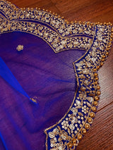 Royal Blue Color Net Dupatta with Zari, Sequin and Beads | Sequin Dupatta | Sequin Dupattas | Indian Dupatta for Lehanga