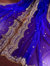 Royal Blue Color Net Dupatta with Zari, Sequin and Beads | Sequin Dupatta | Sequin Dupattas | Indian Dupatta for Lehanga