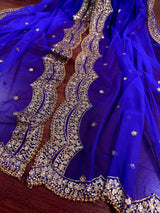 Royal Blue Color Net Dupatta with Zari, Sequin and Beads | Sequin Dupatta | Sequin Dupattas | Indian Dupatta for Lehanga