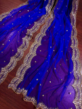 Royal Blue Color Net Dupatta with Zari, Sequin and Beads | Sequin Dupatta | Sequin Dupattas | Indian Dupatta for Lehanga
