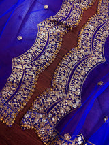 Royal Blue Color Net Dupatta with Zari, Sequin and Beads | Sequin Dupatta | Sequin Dupattas | Indian Dupatta for Lehanga