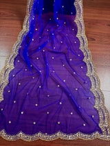 Royal Blue Color Net Dupatta with Zari, Sequin and Beads | Sequin Dupatta | Sequin Dupattas | Indian Dupatta for Lehanga