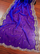 Royal Blue Color Net Dupatta with Zari, Sequin and Beads | Sequin Dupatta | Sequin Dupattas | Indian Dupatta for Lehanga