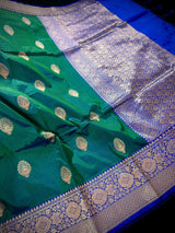 Peacock Green Color Pure Banarasi Katan Silk Saree | Banarasi Silk Saree | Handwoven Sarees | SILK Mark Certified Saree