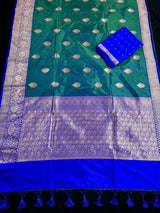 Peacock Green Color Pure Banarasi Katan Silk Saree | Banarasi Silk Saree | Handwoven Sarees | SILK Mark Certified Saree