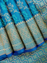 Bright Firozi Color Soft Mashru Silk handloom Saree with Tanchoi and Muted Gold Zari Weave | Banarasi Mashru Silk Saree | Pink Color Saree