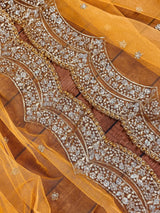 Tumeric Yellow Color Net Dupatta with Gold Zari, Sequin and Beads | Wedding Dupatta | Sequin Dupattas | Indian Dupatta for Lehanga