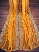 Tumeric Yellow Color Net Dupatta with Gold Zari, Sequin and Beads | Wedding Dupatta | Sequin Dupattas | Indian Dupatta for Lehanga