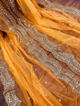 Tumeric Yellow Color Net Dupatta with Gold Zari, Sequin and Beads | Wedding Dupatta | Sequin Dupattas | Indian Dupatta for Lehanga