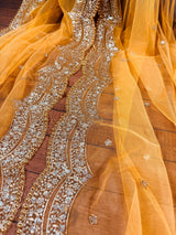 Tumeric Yellow Color Net Dupatta with Gold Zari, Sequin and Beads | Wedding Dupatta | Sequin Dupattas | Indian Dupatta for Lehanga