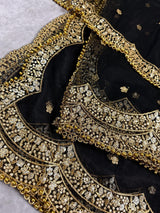 Black Color Net Dupatta with Gold Zari, Sequin and Beads | Black Color Dupatta | Sequin Wedding Dupatta | Indian Dupatta for Lehanga