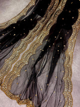 Black Color Net Dupatta with Gold Zari, Sequin and Beads | Black Color Dupatta | Sequin Wedding Dupatta | Indian Dupatta for Lehanga