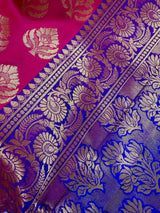 PinkTraditional Banarasi handloom Saree Silk with Purple Borders and Blue Pallu | Banarasi Soft Silk Saree | Kaash Collection