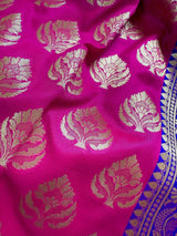 Pink with Purple & Blue Banarasi saree in banarasi silk with muted gold buttis with traditional borders — Kaash Collection