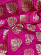Pink with Purple & Blue Banarasi saree in banarasi silk with muted gold buttis with traditional borders — Kaash Collection
