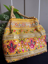 Raw Silk Floral Light Weight Potli Bag | Embroidery Work Potli Bags | Bags for Gifts | Wedding Bags | Pink, Yellow ,Cream, Maroon and Peach