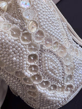Pearl Potli Bag | Zircon Beaded Studded Clutch | Wedding Purse in Pearl | Handmade, Embellished Long Potli Bags for Wedding and Gifts
