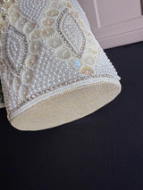 Pearl Potli Bag | Zircon Beaded Studded Clutch | Wedding Purse in Pearl | Handmade, Embellished Long Potli Bags for Wedding and Gifts