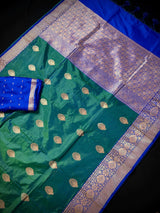 Peacock Green Color Pure Banarasi Katan Silk Saree | Banarasi Silk Saree | Handwoven Sarees | SILK Mark Certified Saree