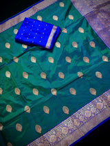 Peacock Green Color Pure Banarasi Katan Silk Saree | Banarasi Silk Saree | Handwoven Sarees | SILK Mark Certified Saree