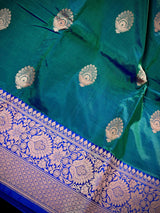 Peacock Green Color Pure Banarasi Katan Silk Saree | Banarasi Silk Saree | Handwoven Sarees | SILK Mark Certified Saree