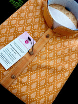 Orangish Yellow Banarasi Silk Kurta for Men | Wedding Kurta for Men | Readymade Men Kurta for Wedding