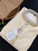 Light Gold Men Kurta Pajama with Embossed Embroidery and Zari | Sherwani Style Kurta | Wedding Kurtas | Kurta Store