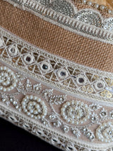 Beige Color Wedding Potli Bag | Handmade Embellished Pearl and Artifical Mirrors | Desi Indian Pakistani Wedding Purse | Evening Party Purse