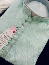 Pastel Green Soft Silk Men Kurta Pajama with Self Design material | Mens Ethnic Wear | Kurta for Men | Wedding Kurta for Men