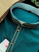 Light Weight Teal Green Color Men Kurta Pajama | Self Design embroidery Style | Mens Readymade Kurta for Wedding | Kurta Pajama