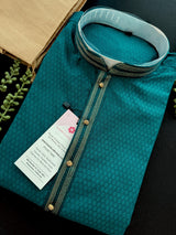 Light Weight Teal Green Color Men Kurta Pajama | Self Design embroidery Style | Mens Readymade Kurta for Wedding | Kurta Pajama