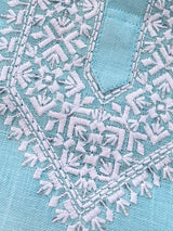 Pastel Sea Blue Color 100 Percent Premium Cotton Kurta with Pajama | Emberiodery Kurta with Cotton Lining | Cotton Mens Kurta Set