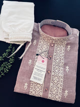 Pastel Lilac Color 100 Percent Premium Cotton Kurta with Pajama | Emberiodery Kurta with Cotton Lining | Cotton Mens Kurta Set
