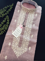 Pastel Lilac Color 100 Percent Premium Cotton Kurta with Pajama | Emberiodery Kurta with Cotton Lining | Cotton Mens Kurta Set