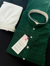 Green Color Chikankari Lucknowi Georgette Men Kurta Pajama Set with Lining | Chikhankari Kurtas | Mens Ethnic Wear | Kaash Kurtas