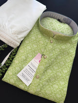 Green Color Soft Cotton Silk Kurta Pajama Set for Men | Kurta for Mehandi and Sangeet