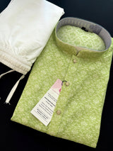 Green Color Soft Cotton Silk Kurta Pajama Set for Men | Kurta for Mehandi and Sangeet