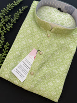 Green Color Soft Cotton Silk Kurta Pajama Set for Men | Kurta for Mehandi and Sangeet