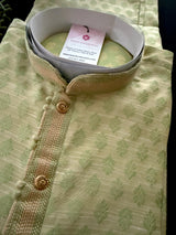 Light Pastel Green Color Men Kurta Pajama with Light Beige Bases | Pastel Color Kurta for Men | | Indian Wedding Wear