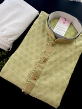 Light Pastel Green Color Men Kurta Pajama with Light Beige Bases | Pastel Color Kurta for Men | | Indian Wedding Wear