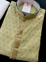 Light Pastel Green Color Men Kurta Pajama with Light Beige Bases | Pastel Color Kurta for Men | | Indian Wedding Wear